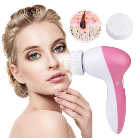 Waterproof Facial Cleansing Brush Face Spin Cleaning Brush Scrubber with 5 Brush Heads for Women