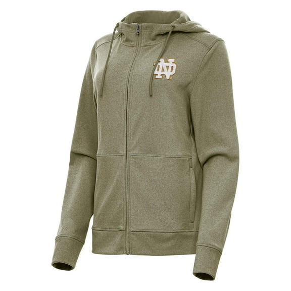 Women's Antigua Olive Notre Dame Fighting Irish Seeker Full-Zip Hoodie