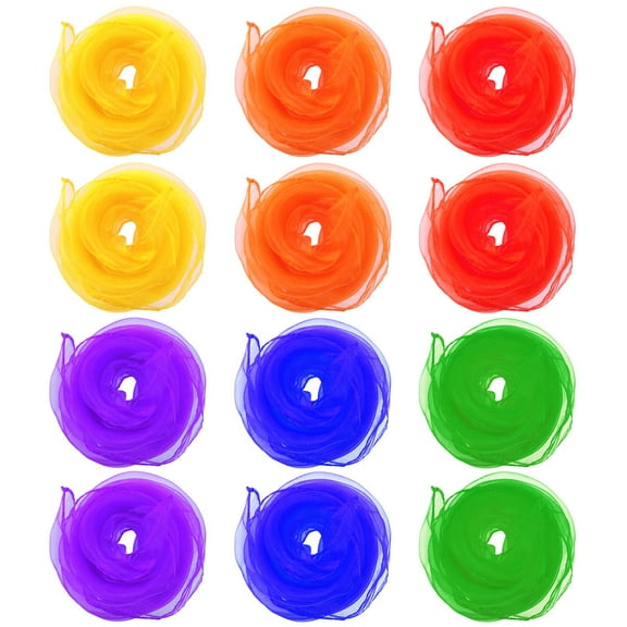 FELTECHELECTR 12Pcs Gauze Scarf Juggling Scarves For Kids Hemmed Square Polyester Dance Performance