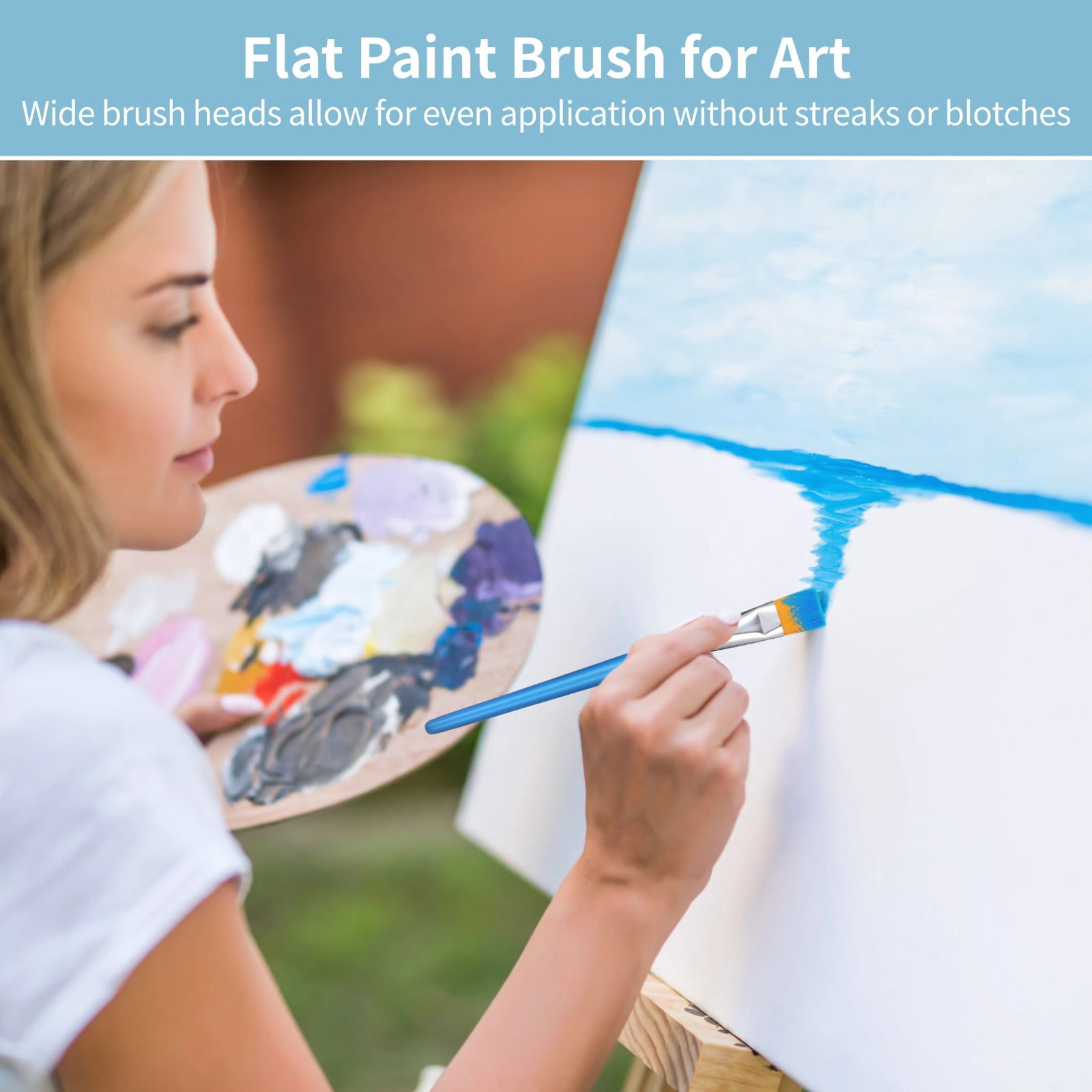 60 PCS Flat Paint Brushes, 1 in Flat Acrylic Watercolor Nylon Brushes, Bulk Paintbrushes with Comfortable Wooden Handle, Large Paint Brush for Painting, DIY Projects, Art Classes, Face Art