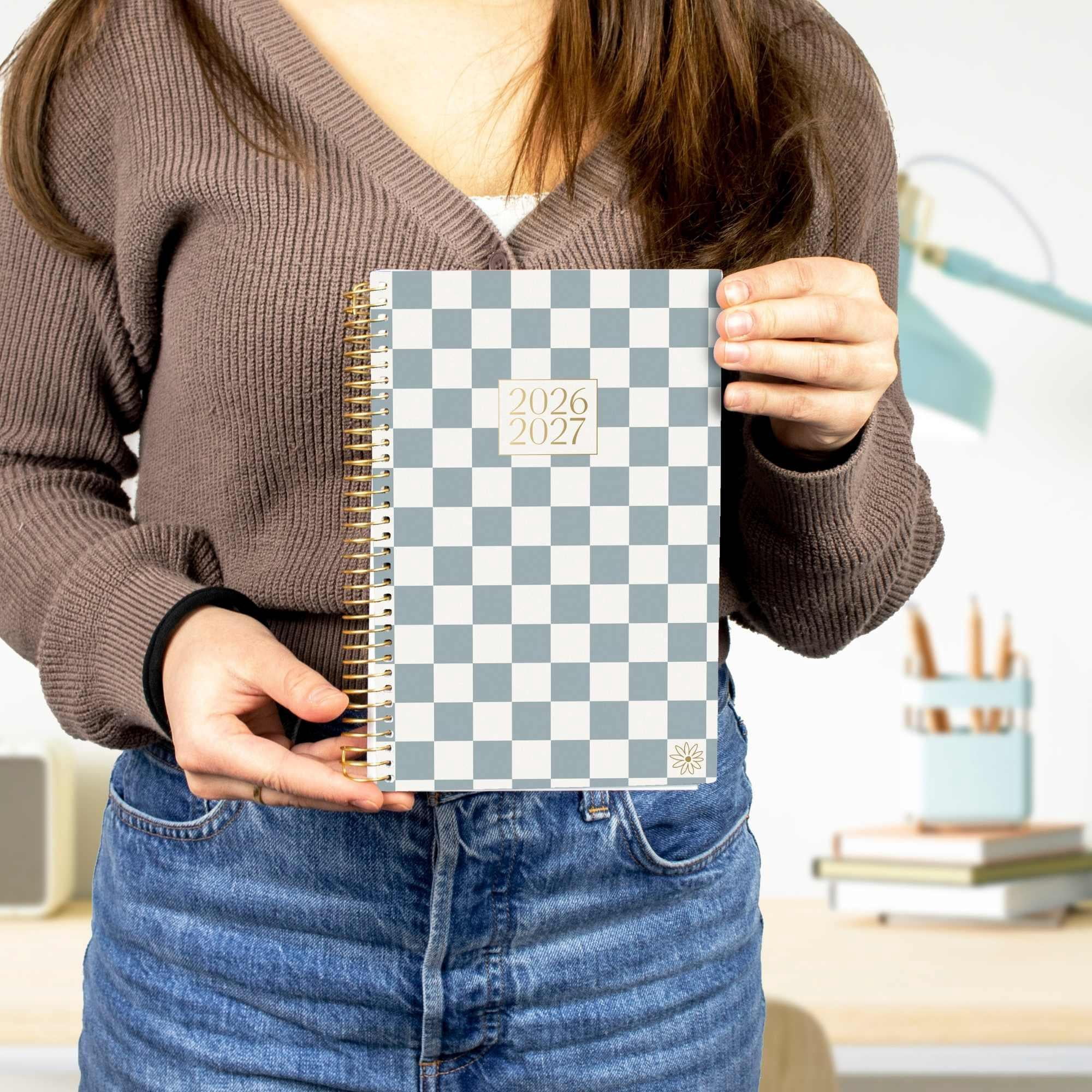 bloom daily planners 2026-2027 Academic Planner, 13 Month Monthly & Weekly Soft Cover, 5.5" x 8.25", Stickers Included, Checkered