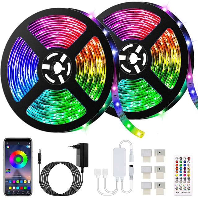 10M Bluetooth LED Strip 5050 RGB LED Strip Bedroom Multicolor Flexible Light Strip, Controlled by Smartphone APP, Synchronize with Music Rhythm/Timer Function