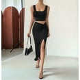thumbnail image 4 of Crop Top with Skirt, Women'S Midi Skirt with Slit, Two Piece Set, Skirt and Tank Top Black S, 4 of 6
