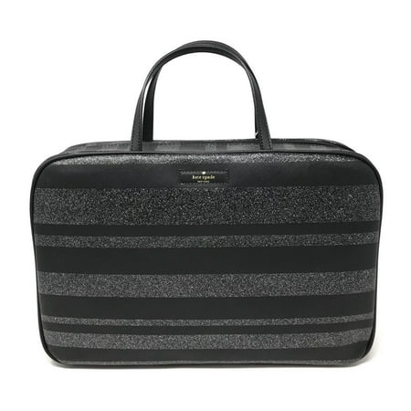 Kate Spade New York Haven Lane Makeup Travel Cosmetic Bag Black Glitter Stripe