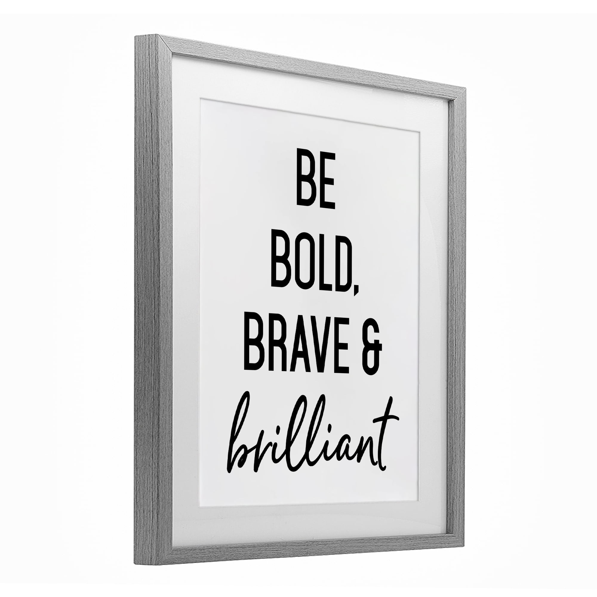 Bold Brave & Brilliant Gray Framed Print Under Glass, design by Lettered and Lined