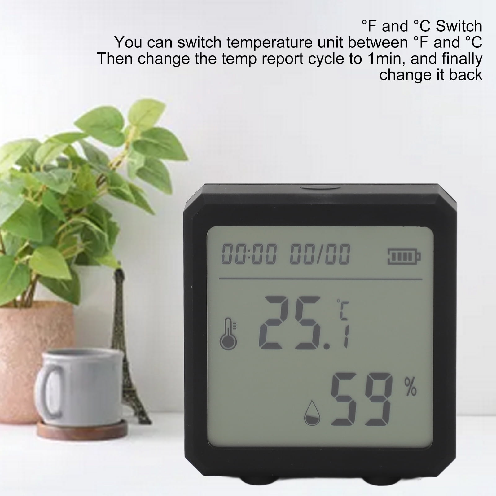 LAZIOEGR Temperature Humidity Meter LCD Display WiFi Alarm Voice Support Digital Hygrometer Thermometer for Indoor Black (3.15 in / 8 cm)