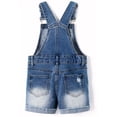 thumbnail image 2 of KIDSCOOL Kids Girls Distressed Denim Shortalls Ripped Jean Overalls Shorts,Blue,9-10 Years, 2 of 9