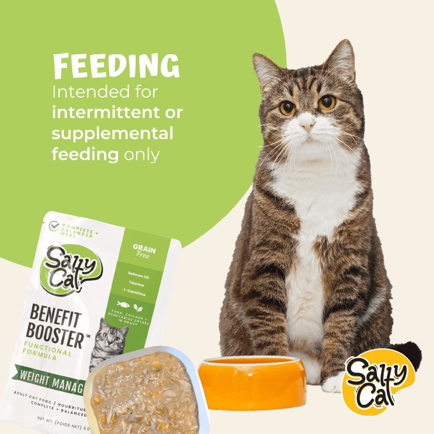 (6 pack) Salty Cat Benefit Booster Weight Management Tuna & Chicken Flavor in Gravy Wet Cat Food, 3 oz Pouch