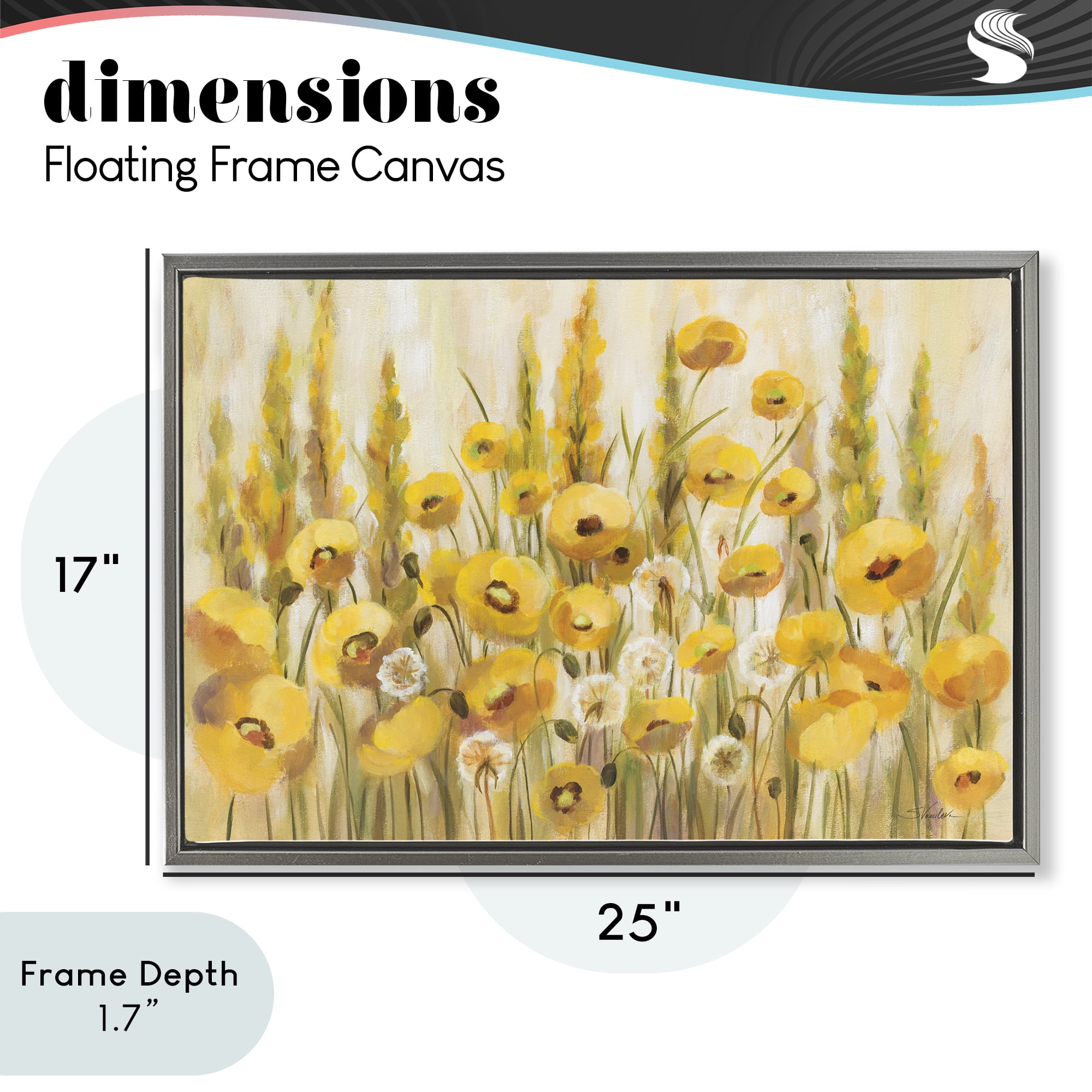 Stupell Industries Yellow Field of Poppies Gray Framed Floater Canvas Wall Art, design by Silvia Vassileva