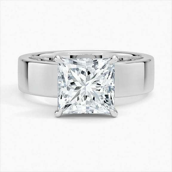 First Jewelry 14K White Gold Plated 2 Ct VVS1/D Princess Cut Moissanite Rings - Engagement Hidden Halo Ring for Women - Ever & Ever Halo-Style Moissanite Ring