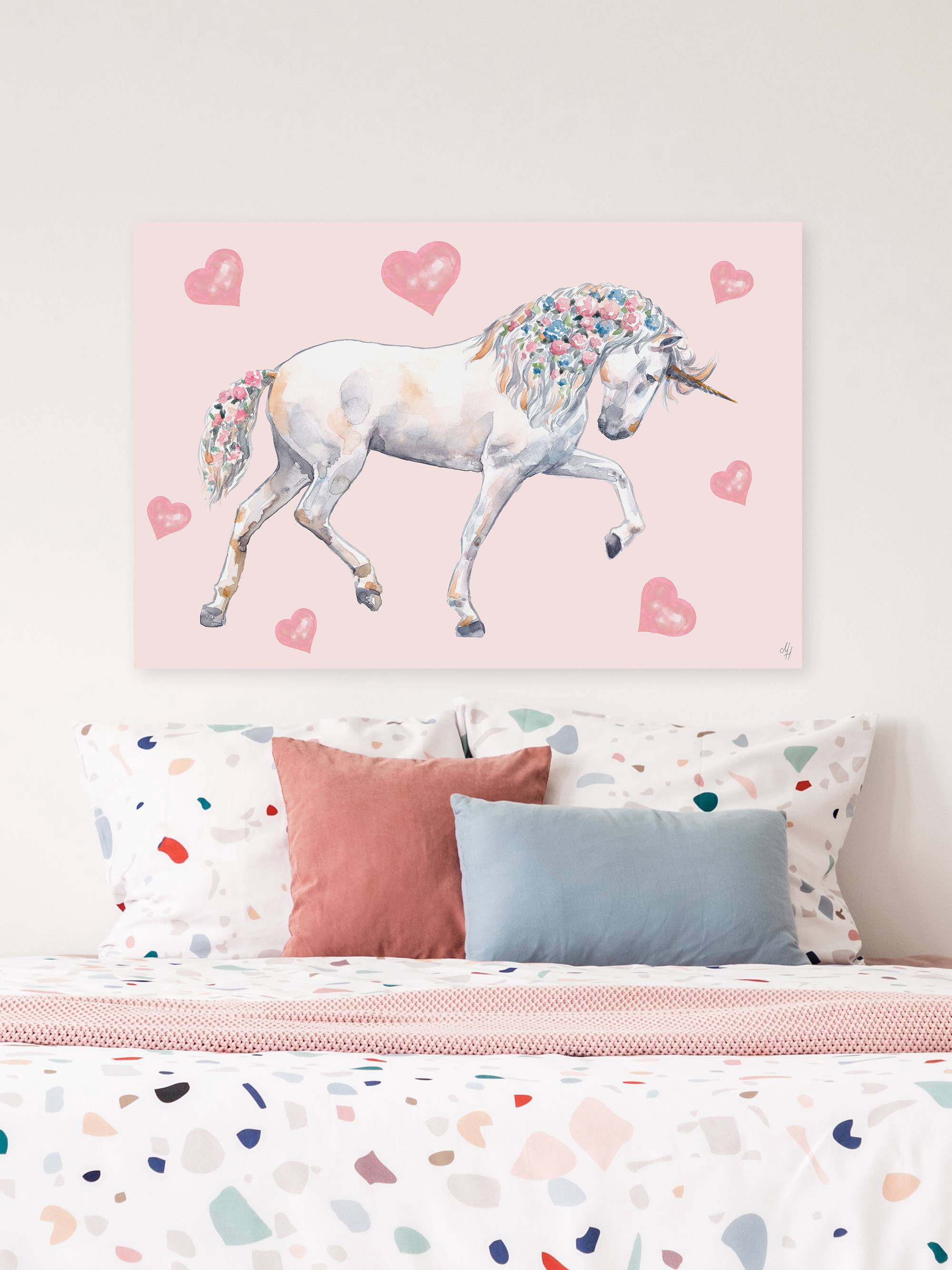 Marmont Hill Cute Floral-haired Unicorn Canvas Wall Art
