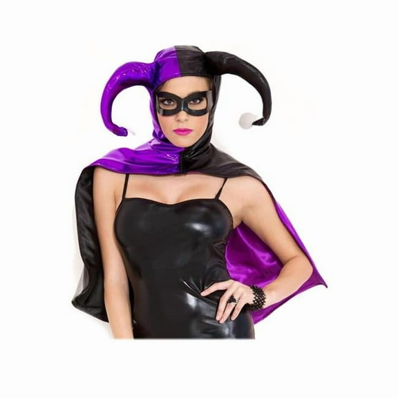 Music Legs 70678-PURPLE-BLACK Wet Look Harley Zip Up Cape with Mask Cape, Purple & Black