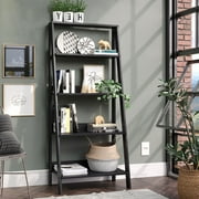 Madesa 5-Tier Ladder Shelf with Storage Space, Free Standing Bookshelf, Wood, 15" D x 24" W x 53" H – White