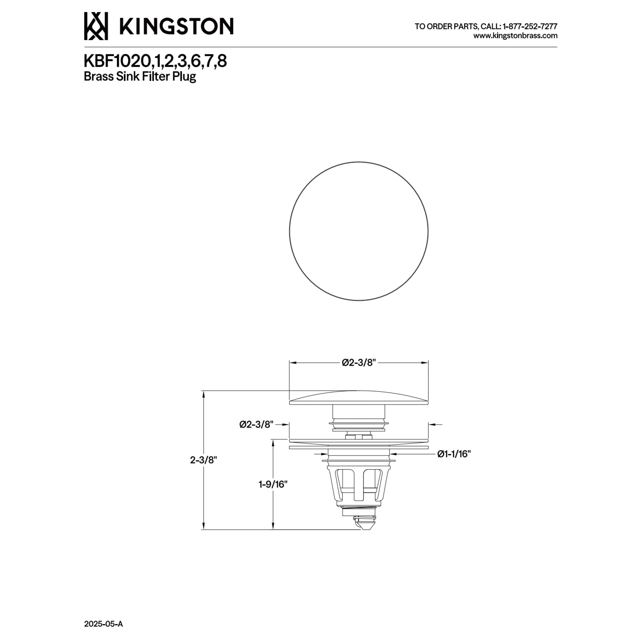 Kingston Brass KBF1026 Trimscape Brass Sink Filter Plug (Umbrella Pop-Up), Polished Nickel