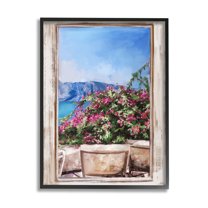 Stupell Industries Through Window View Seaside Flower Garden Scene Painting Black Framed Art Print Wall Art, Design by Ziwei Li