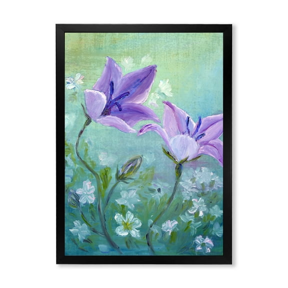 Designart 'Purple Bellflowers Blooming' Traditional Framed Art Print