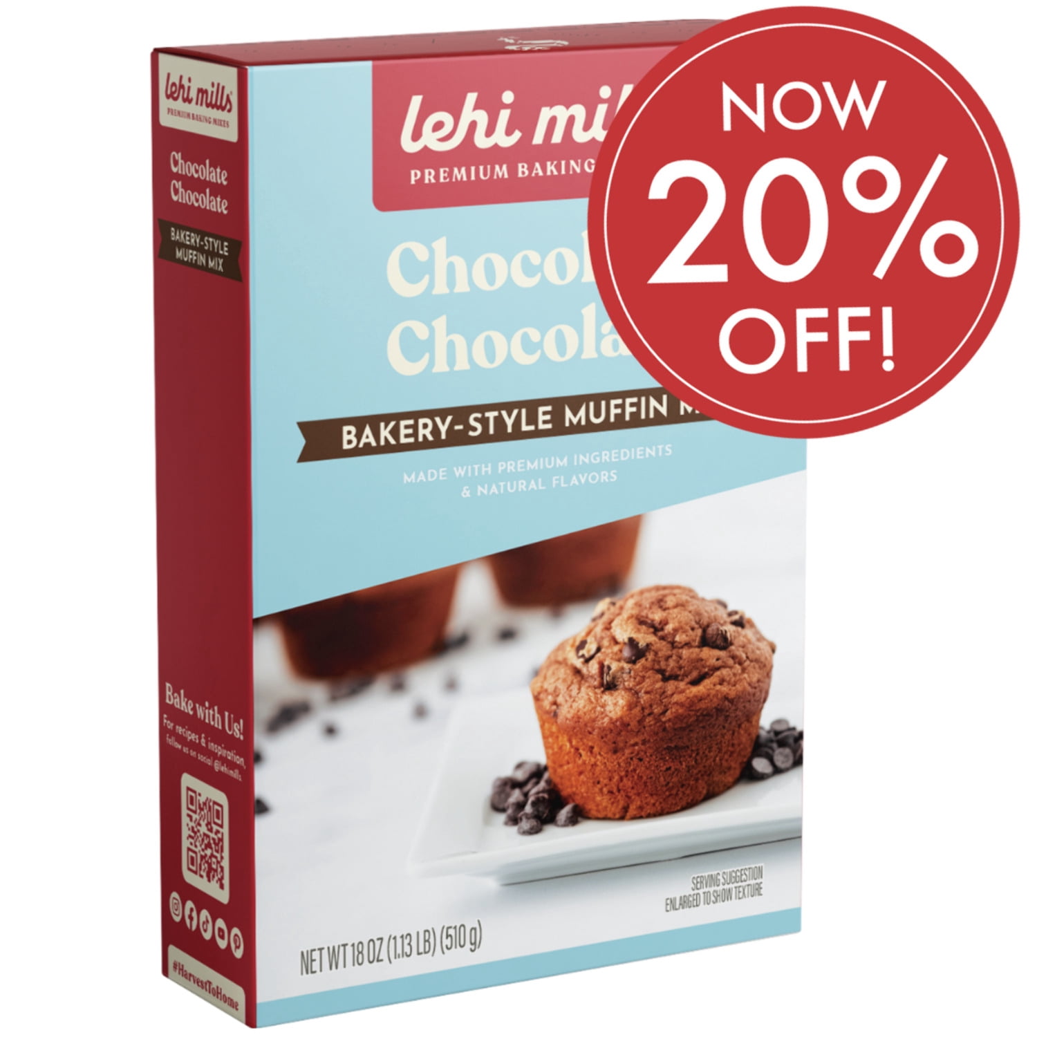 (6 pack) Lehi Mills Chocolate Chocolate Muffin Mix 18 oz Box - Premium Baking Mix