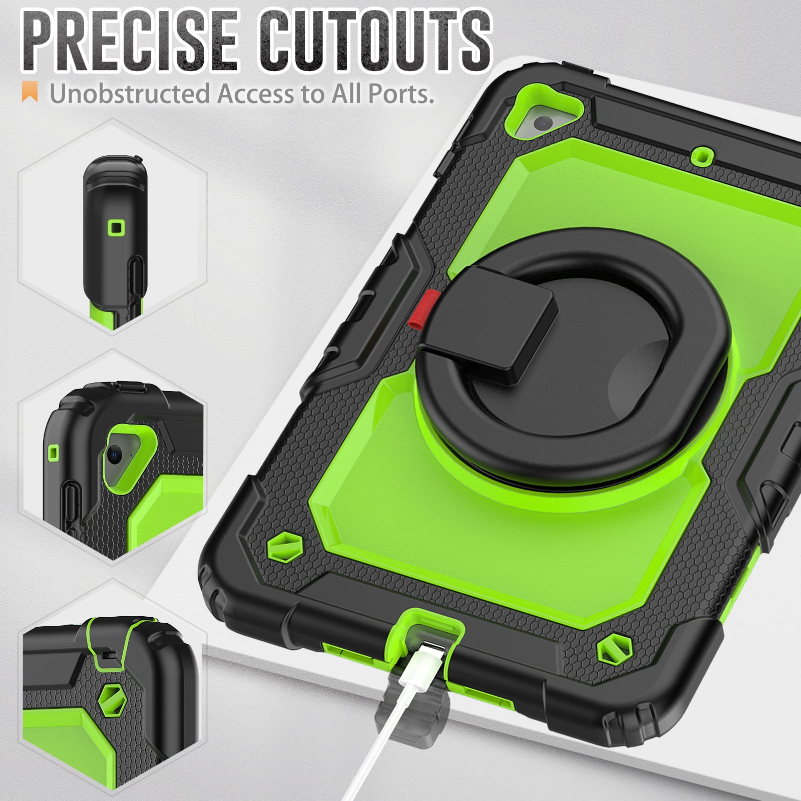 Dteck iPad mini 5 Case / iPad mini 6 Case with Built in Screen Protector, Child Proof Heavy Duty Shockproof Kids Case with Rotating Stand Handle Pencil Holder for iPad mini 5/4 7.9", Black + Green