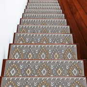 Stair Treads Traditional Collection Contemporary, Cozy, Vibrant and Soft Stair Treads, 9'' x 28'', Beige & White, Pack of 13 [100% Polypropylene]