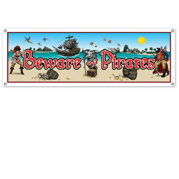 Party Central Club Pack of 12 Brown and Blue Beware of Pirates Kids Party Banner Sign Decors 5'