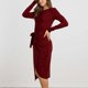 thumbnail image 4 of Moda mujer Casual sólido manga larga cuello redondo vendaje vestido otoño blusa Tops Pompotops hdfakjf4155, 4 of 9