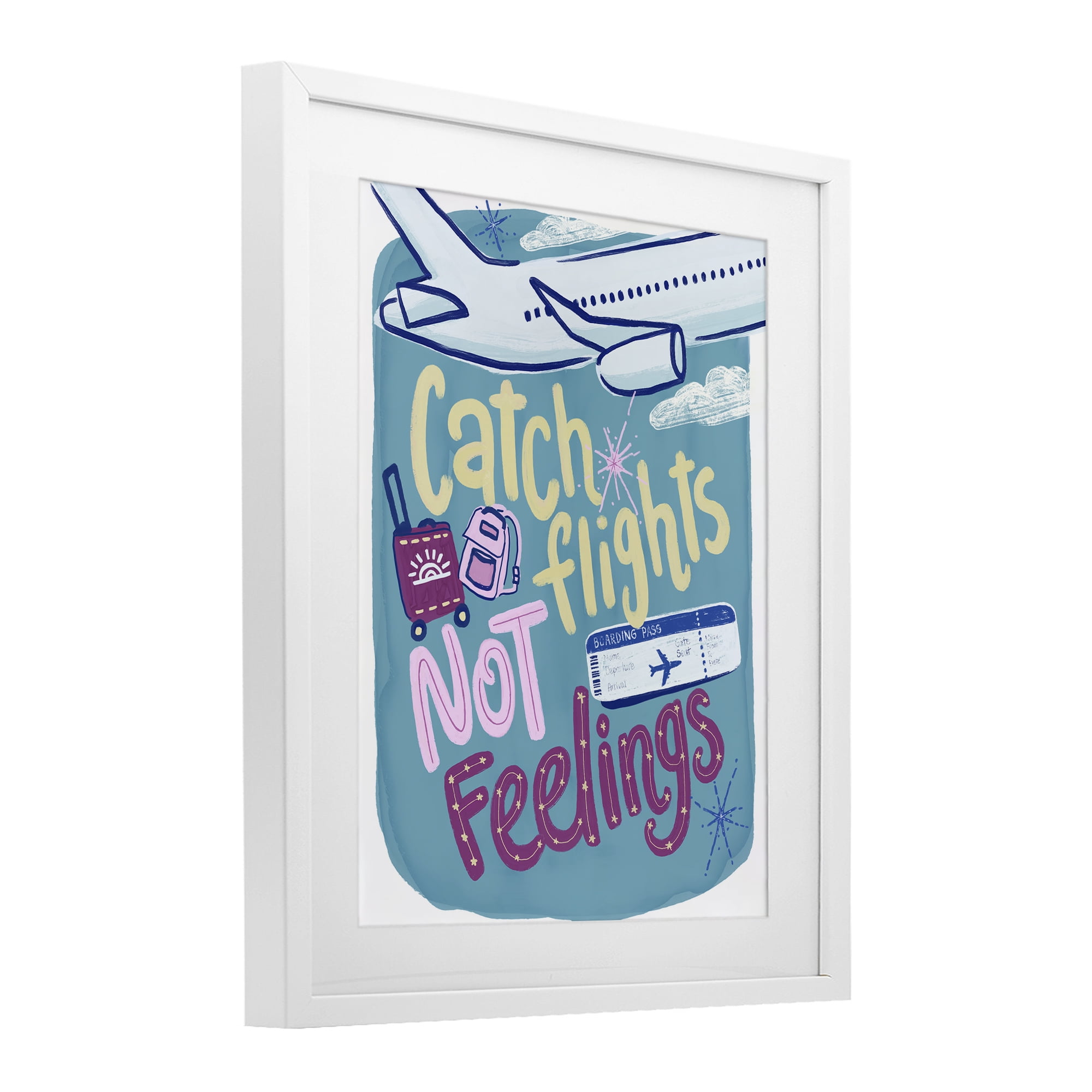 Stupell Industries Catch Flights Not Feelings White Framed Print Under Glass, design by Connie Summers