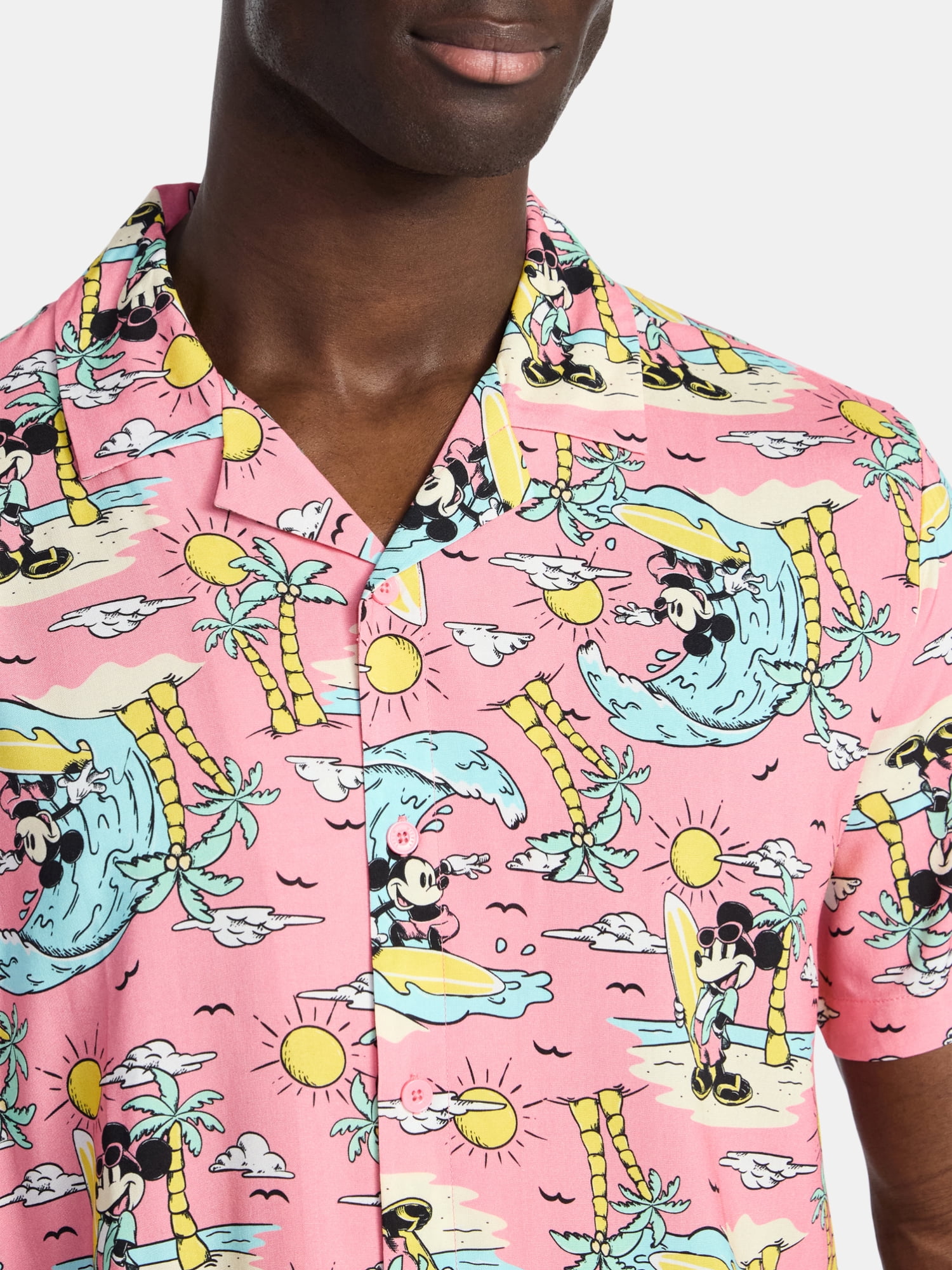 Disney, Men's & Big Men's Graphic Button-Up Shirt, Mouse Beach, Sizes XS-5XL