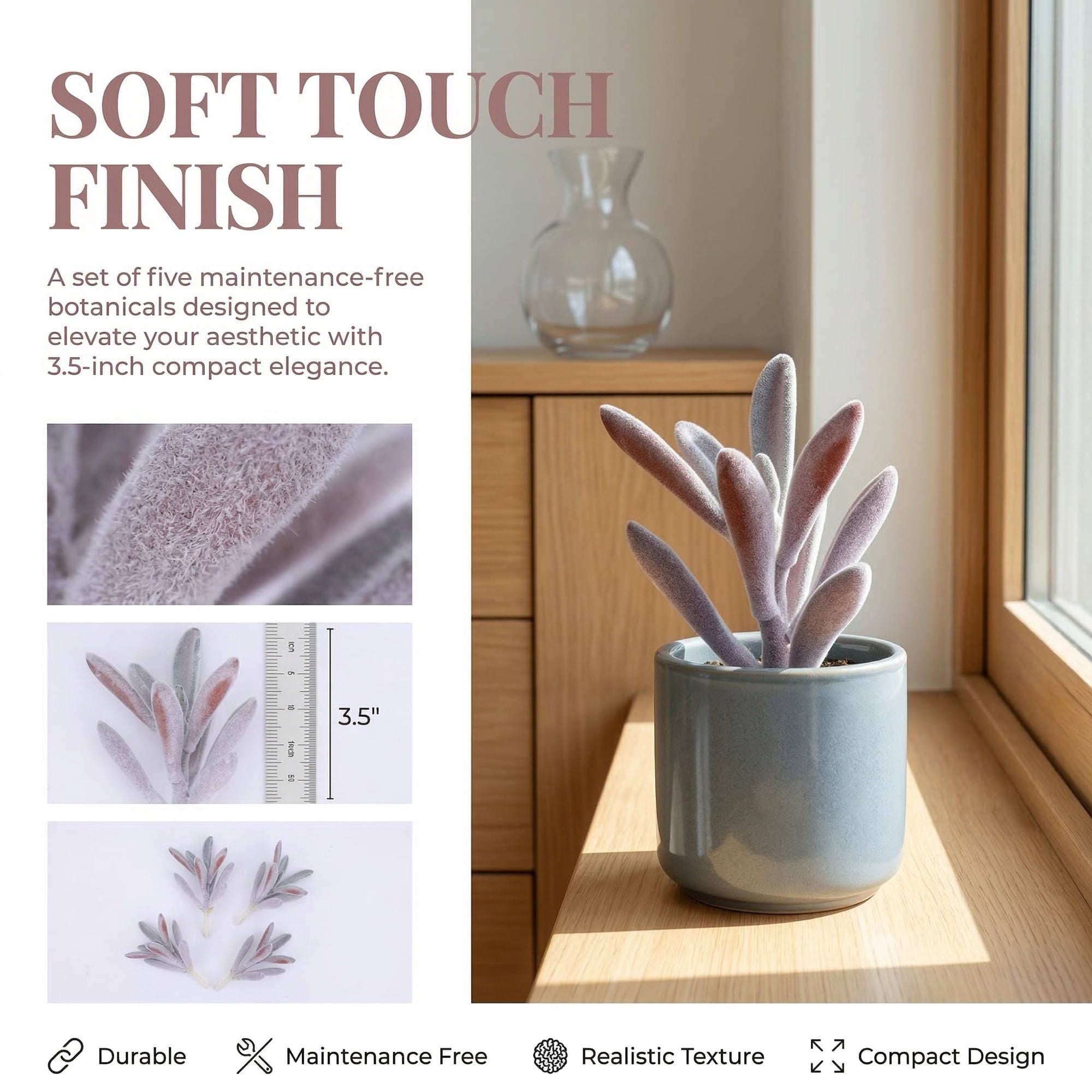 Unique Bargains 10Pcs Flocked Artificial Succulents 3.5" Peperomia Purple Money Leaf Beige