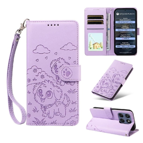 Funda Cartera GANGXUN con Diseño de Perrito en Relieve para Motorola Edge 60 Pro 5G , Protección 360° con Ranuras y Correa Desmontable