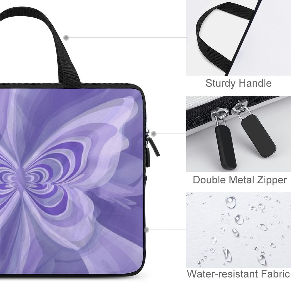 JRXY Butterfly Purple Abstract Design Laptop Handle Bag Diving Fabric Computer Protect Case Soft Carrying Travel Case 15inch