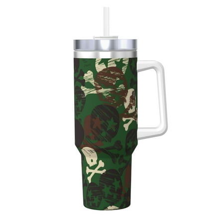 

Daiia Camouflage Skull Printed 40 oz Tumbler with Handle Ice Bully Insulated Tumbler 2 in 1 Lid Insulated Water Bottle Stainless Steel Travel Coffee Mug