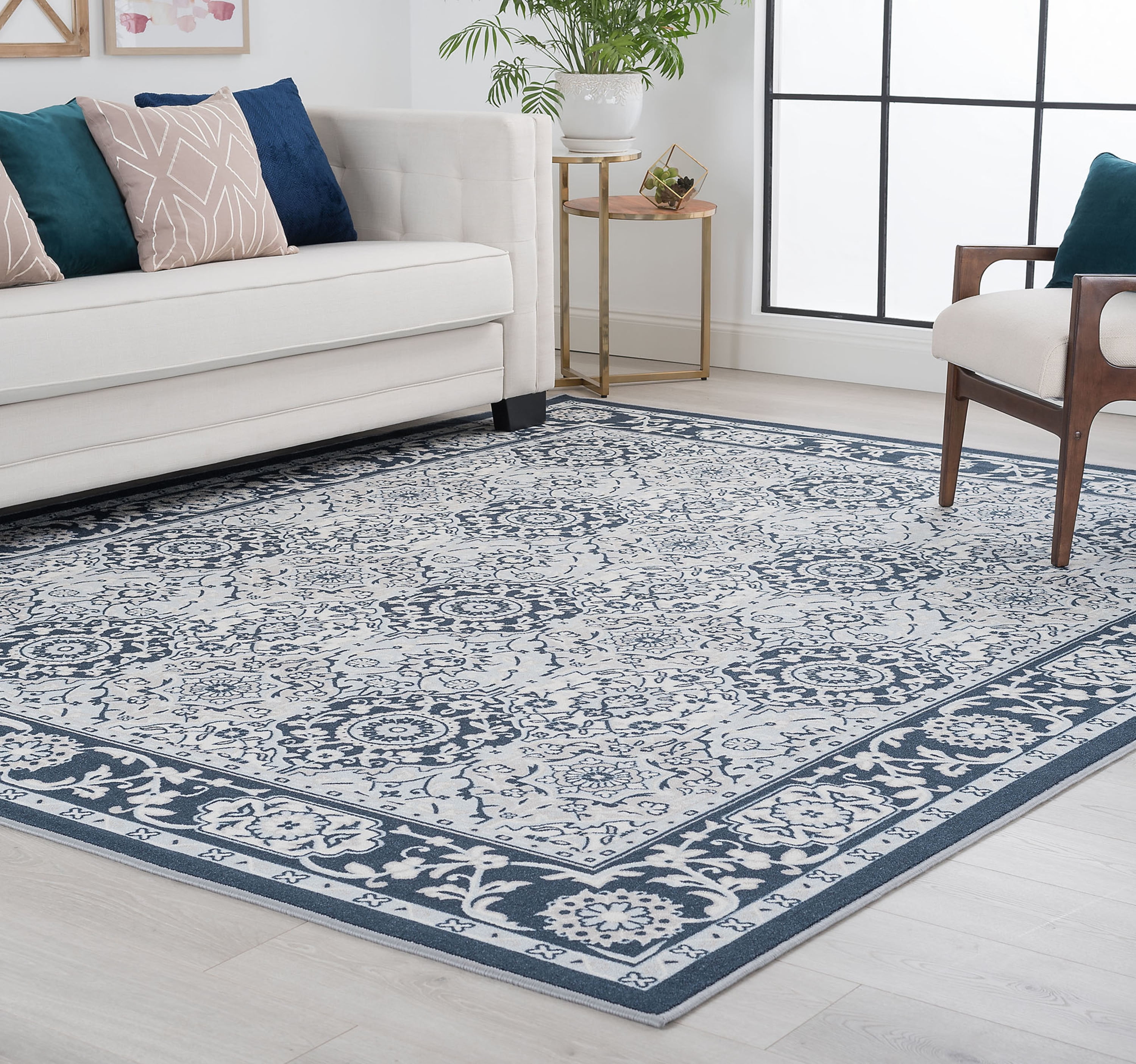 Traditional 5x7 Area Rug (5'3'' x 7'3'') Oriental Navy, Gray Living