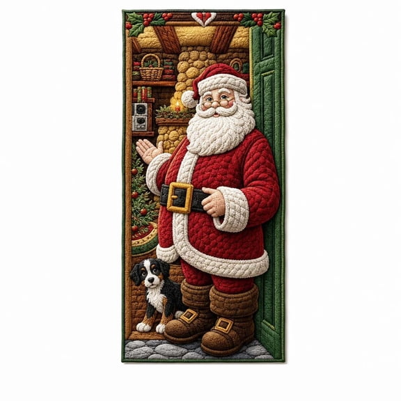 Miwamany Christmas Decorations Indoor Outdoor, Quilted Christmas Door Curtain with Santa Claus, Holiday Door Banner for Front Door Home Party