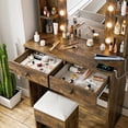 thumbnail image 4 of Haewon 33" Vanity Desk with Mirror and Lights and Power Outlet, Makeup Vanity with Large Desktop & Drawers, Vanity Set with Stool for Bedroom, Retro Brown, 4 of 7