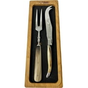 Laguiole En Aubrac 2-Piece Stainless Steel Cheese Knife Set, With Fork & Cheese Knife, Polished Bolsters, Solid Horne