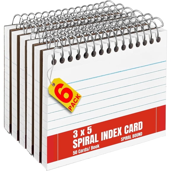 1InTheOffice Spiral Index Cards 3x5 Ruled, Spiral Bound, 50 White Cards/Spiral (6 Pack)
