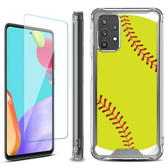Shockproof Bumper Phone Case for Samsung Galaxy A53 5G, with Tempered Glass Screen Protector, by OneToughShield ® - Softball Green