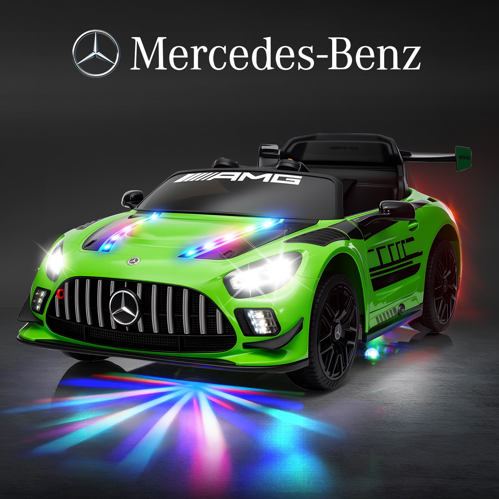 MUKIDY 12V Licensed Mercedes-Benz AMG GT3 Electric Ride on Car Toy for Toddler Kid w/ Remote Control, LED Lights, MP3 Player, Green