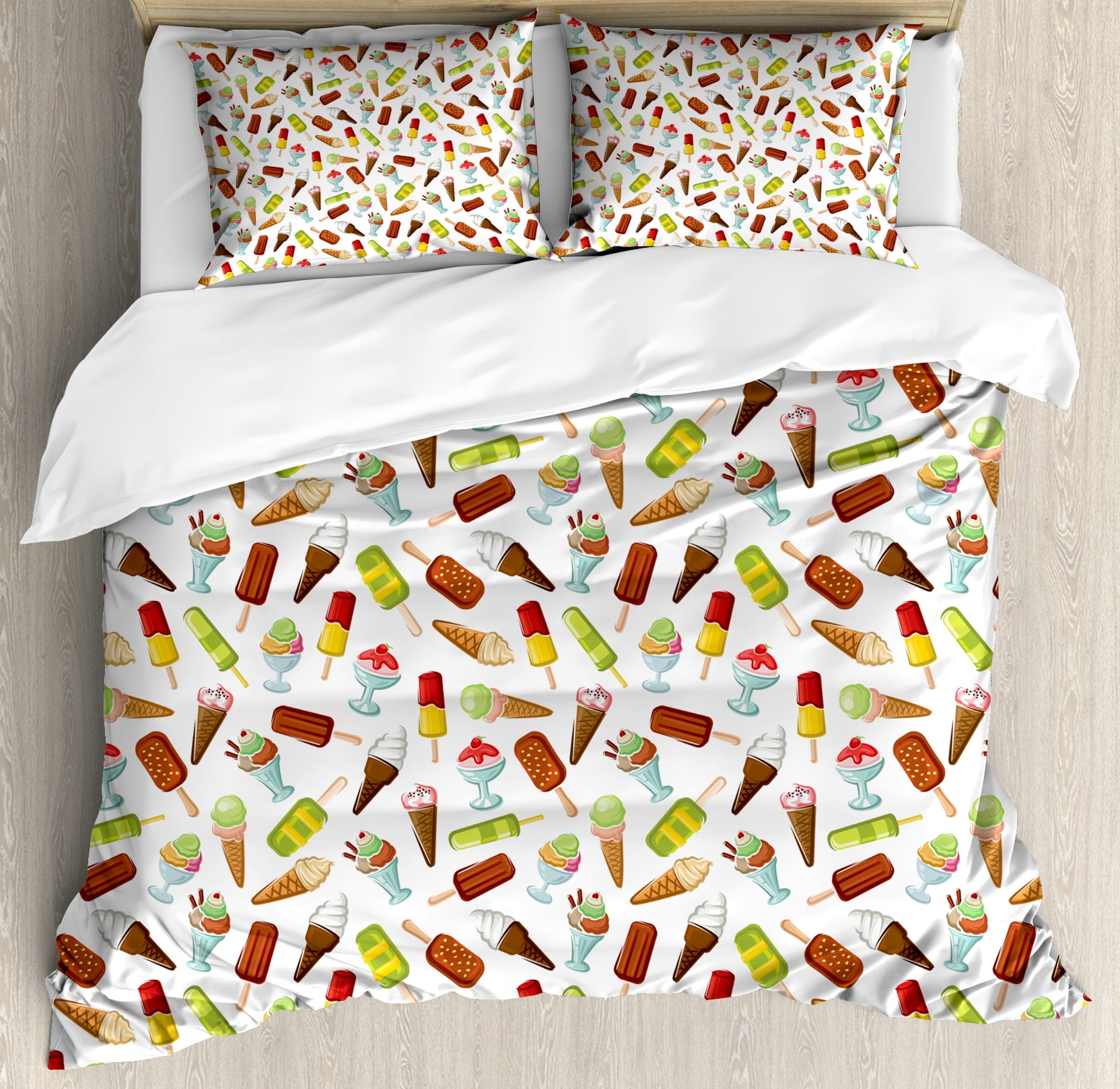 Ice Cream King Size Duvet Cover Set Frozen Desserts In Wafer Cone Ice Cream King Size Duvet Cover Set Frozen Desserts In Wafer Cone Glazed Eskimo With Whipped Chocolate Sundae Decorative 3 Piece Bedding 2