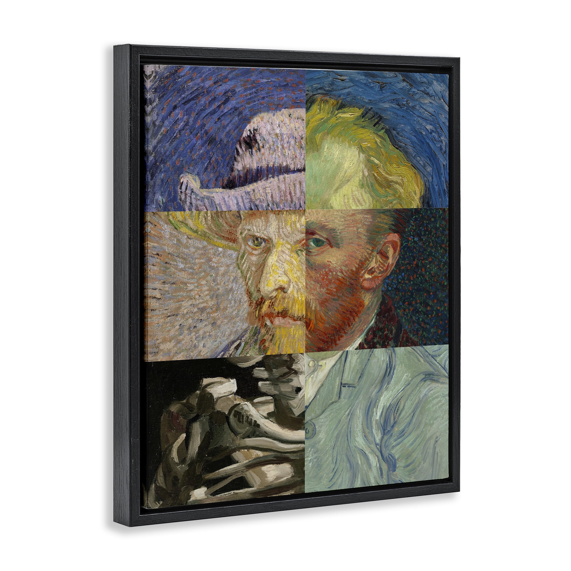 Collaged Van Gogh Portraits Black Framed Floater Canvas Wall Art, design by Masters Redux