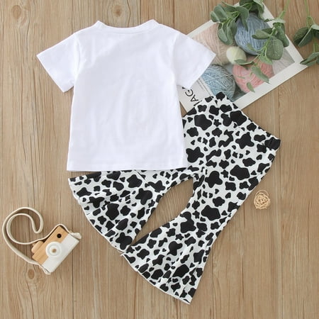 

nsendm Kids Toddler Baby Girls Cotton Short Sleeve Cartoon Tshirts Tops Print Bell Bottom Pants Girls Cotton Romper Childrenscostume White 3-4 Years