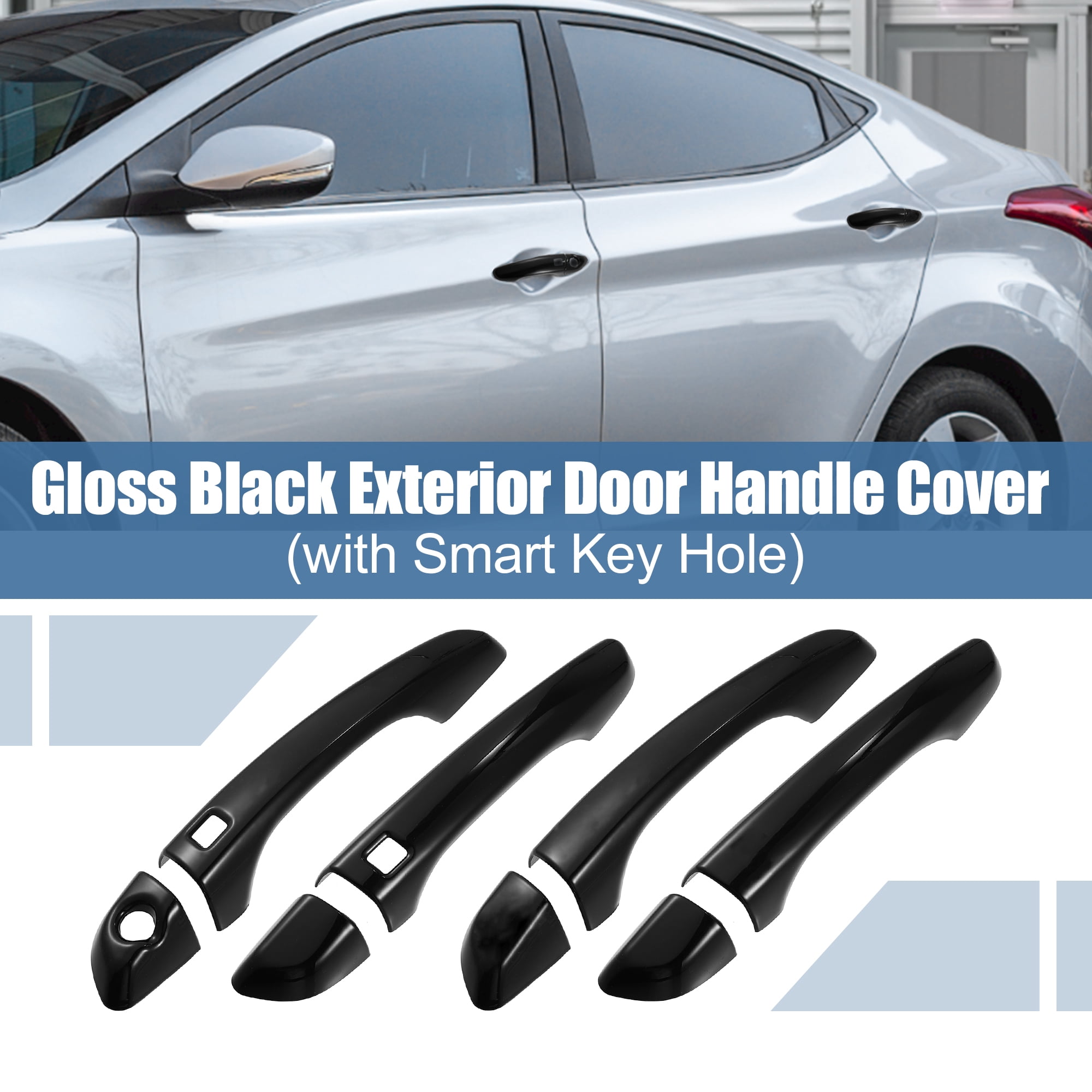Unique Bargains 8pcs ABS Exterior Door Handle Cover for Hyundai Elantra 2017-2020 Black