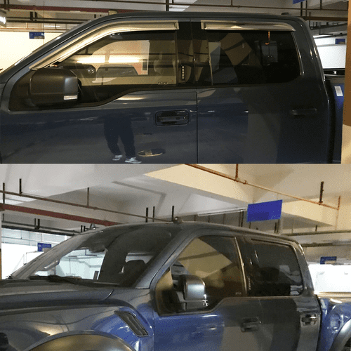 Side Window Visor Rain Guards — Out-Channel, Compatible with 2015-2022 Ford F150 Crew Cab 4 pcs Dark Smoke Wind Deflectors, UV-Resistant