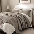 thumbnail image 5 of EVERGRACE 100% Cotton Modern Lines Quilt Set King Size, Pre-Washed Soft Striped Coverlet Bedspread, 3 Piece Lightweight Bedding Set for All Season, with 2 Pillow Shams, Stone Taupe, 5 of 8
