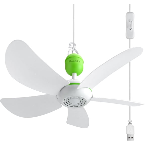 17" Portable USB Ceiling Fan for Camping Tent Outdoor Gazebo RV Cruise, 13.2 Ft Long Cord with on/off Button