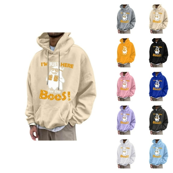 I'm Just Here For The Boos Halloween Hoodies for Men 2025 Funny Ghost Graphic Hooded Sweatshirt with Pockets Pullover Tops