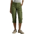 thumbnail image 3 of QATAINLAV Capri Pants for Women High Waisted Rolled Hem Cropped Trousers Summer Knee Length Cargo Capris Pant with Pockets, Army Green, S, 3 of 9