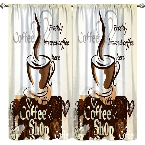 Coffee Kitchen Curtains, Retro Rustic Coffee Theme Latte Cappuccino Cafe Beans Farmhouse Country Brown WindowTreatment for Bedroom Living Room Cafe Drapes, 42x63 Inch