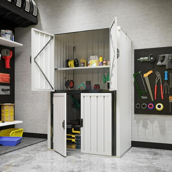 YODOLLA 2.5'x 3.5' Outdoor Metal Storage Cabinet with Locking Doors and Adjustable Shelves for Home, Office,Garden(White)