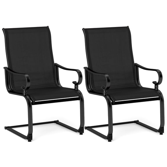 Costway Set of 2 Patio Chairs C-Spring Motion Chairs with Quick-drying & Breathable Fabric Black